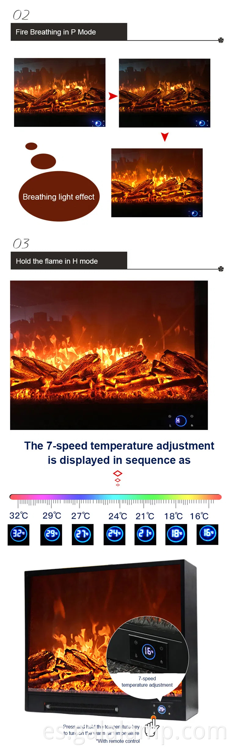 Elegante chimenea eléctrica LED moderna con simulación de llama realista